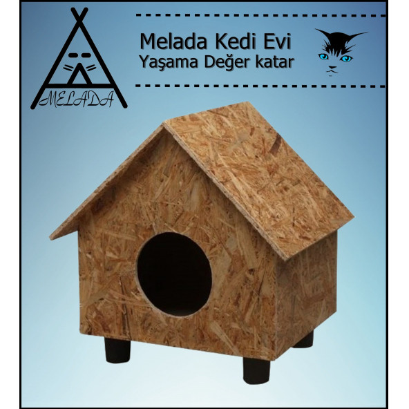 Melada Kedi Evi Dış Ortam Uygun Ahşap Kedi Evi OSB 44X36X32 cm