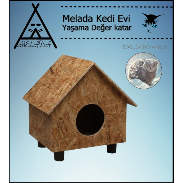 Melada Kedi Evi Dış Ortam Uygun Ahşap Kedi Evi OSB 44X36X32 cm - 2