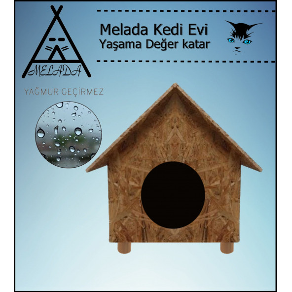 Melada Kedi Evi Dış Ortam Uygun Ahşap Kedi Evi OSB 44X36X32 cm - 3