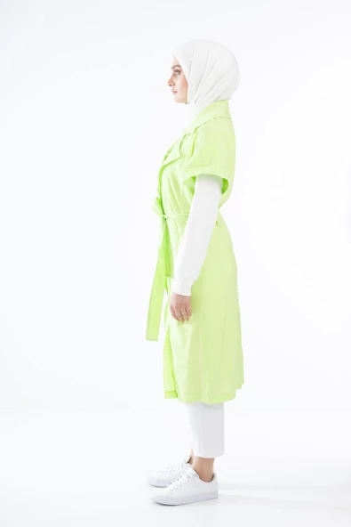 Düğme Aksesuarlı Spor Yelek - Elma Yeşili - 2