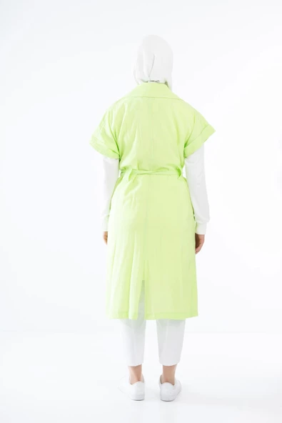 Düğme Aksesuarlı Spor Yelek - Elma Yeşili - 3