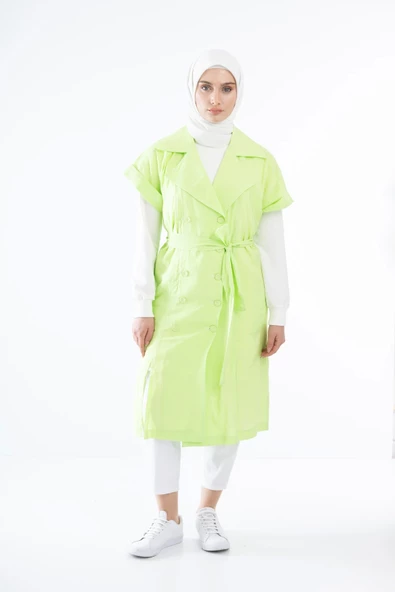 Düğme Aksesuarlı Spor Yelek - Elma Yeşili - 5