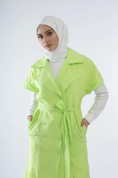 Düğme Aksesuarlı Spor Yelek - Elma Yeşili - 4