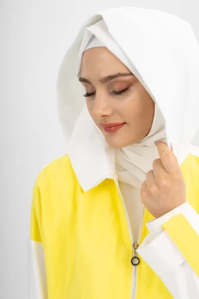 Körüklü Cepli Kapüşonlu Spor Kap - Sarı/Ekru - 7