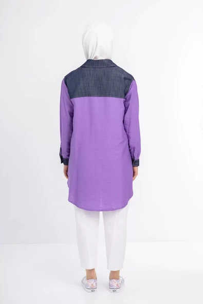 Taş İşlemesi Fay Tencel Tunik - Lila - 7