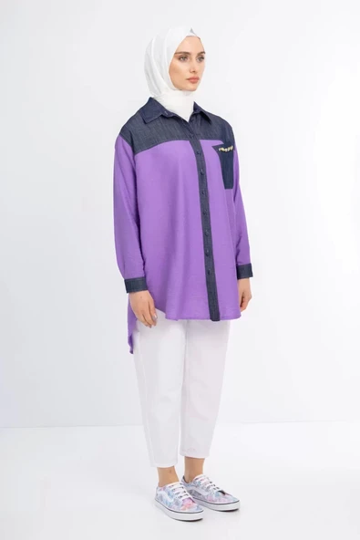 Taş İşlemesi Fay Tencel Tunik - Lila - 8