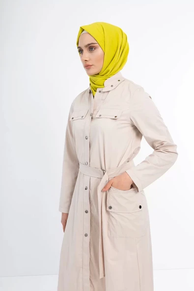 Çıtçıtlı Rivetli Trençkot - Taş - 4