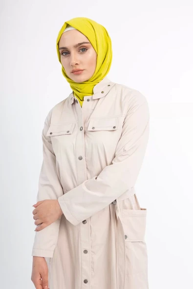 Çıtçıtlı Rivetli Trençkot - Taş - 5