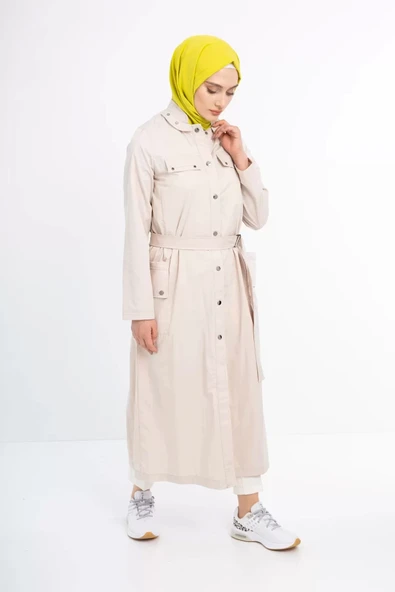 Çıtçıtlı Rivetli Trençkot - Taş - 2