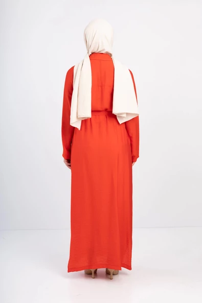 Taş İşlemeli Keten Ferace - Kırmızı - 2