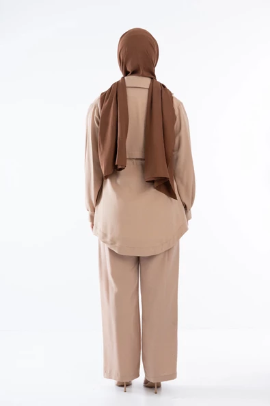 Keten Taş İşlemeli Üçlü Takım - Camel - 4