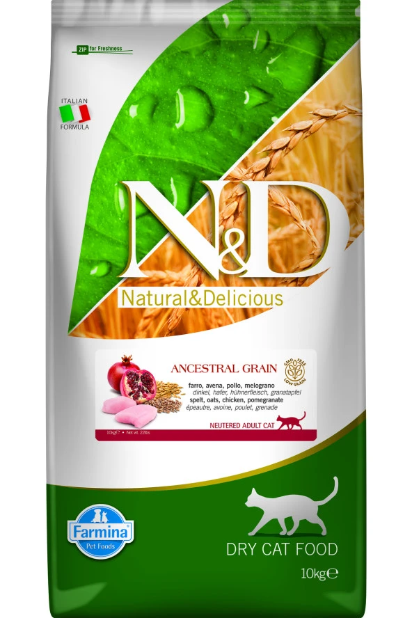 N&D Düşük Tahıllı Tavuklu ve Narlı Kısırlaştırılmış 10 kg Yetişkin Kedi Maması