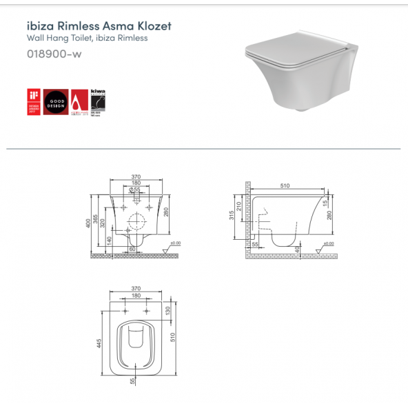 Turkuaz İbiza Kanalsız Asma Klozet ve Yavaş Kapak - 6