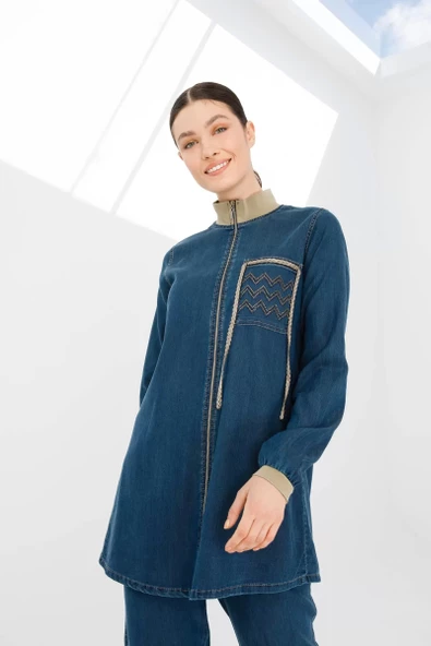 PANTOLON TUNİK LİKRALI İKİLİ TENCEL KOT TAKIM - Kot Bej Tint - 6