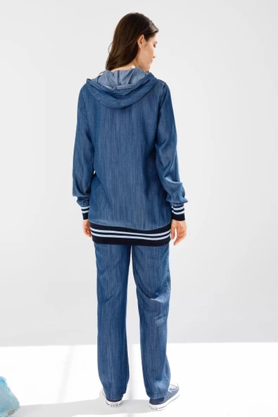 PANTOLON TUNİK İKİLİ LYOCELL KOT KOT TAKIM - Lyocell Koyu Mavi - 2