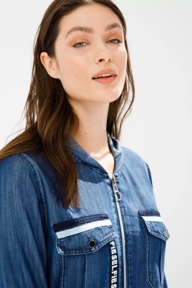 PANTOLON TUNİK İKİLİ LYOCELL KOT KOT TAKIM - Lyocell Koyu Mavi - 4