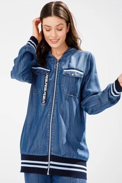 PANTOLON TUNİK İKİLİ LYOCELL KOT KOT TAKIM - Lyocell Koyu Mavi - 5