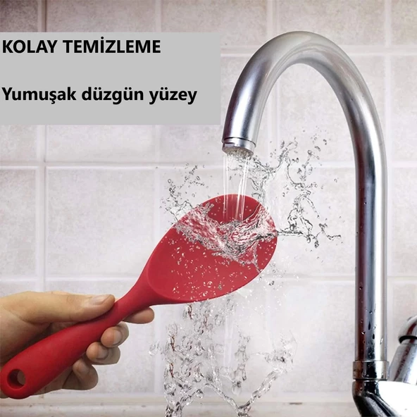 Burcummm Silikon Kısa Pilav Kaşığı  Kırmızı - 4