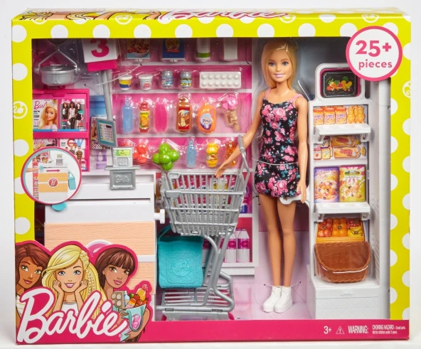 Barbie Süpermarkette Oyun Seti, Alışveriş Sepeti ve 25ten Fazla Aksesuar Dahil FRP01