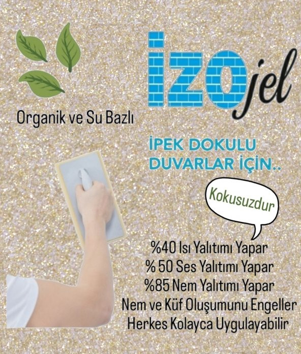 Organik İpek Dekoratif Yalıtım Sıvası- PARLAK GOLD - İZO-026 - 4 m2 - Ses & Isı & Nem Yalıtımı - Resim 2