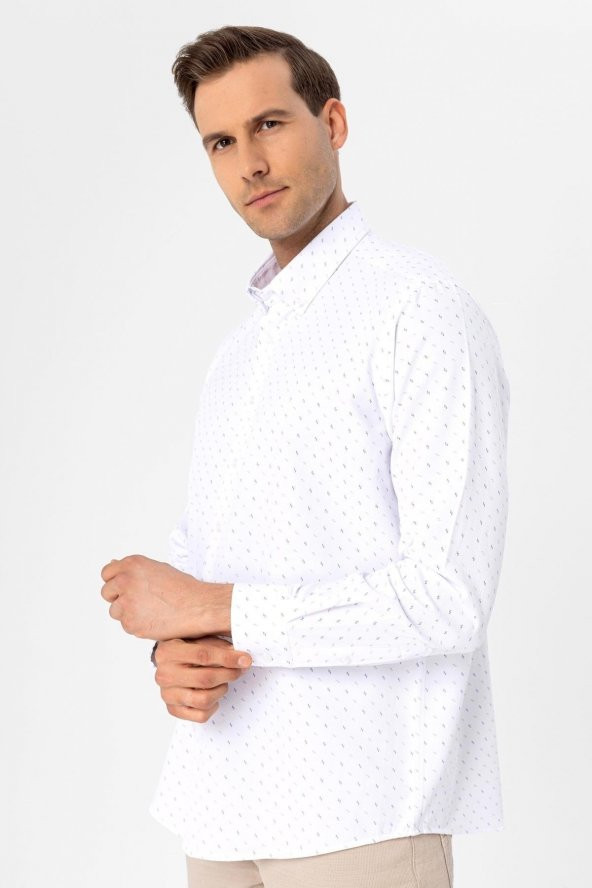 Köşeli Manşet Regular Baskılı Gömlek - Resim 4