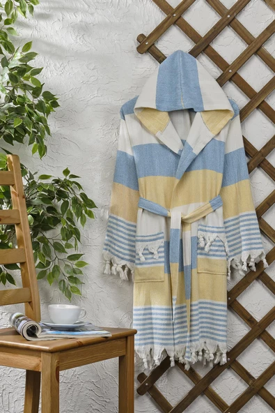 Pamuklu Kapüşonlu Peştemal Bornoz Unisex - 3