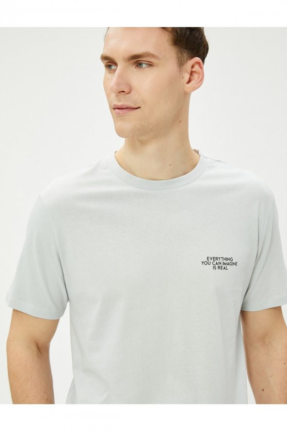 Slogan Baskılı Tişört Bisiklet Yaka Dar Kesim Pamuklu ürün görseli