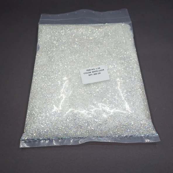 SİM SEDEFLİ BEYAZ RENK LAZER İRİ TANELİ  GLİTTER JANJANLI TOZ SİM 500 GR - 2