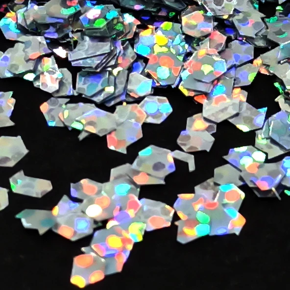 GLİTTER  EPOKSİ SÜSLEME PULU HOLOGRAMLI NAİL ART MAKYAJ ALTIGEN SİM GÜMÜŞ 100 GR - Resim 3