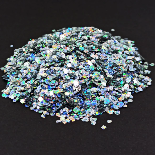 GLİTTER  EPOKSİ SÜSLEME PULU HOLOGRAMLI NAİL ART MAKYAJ ALTIGEN SİM GÜMÜŞ 100 GR - Resim 2