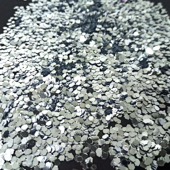 GLİTTER ALTIGEN EPOKSİ SÜSLEME PULU NAİL ART MAKYAJ SİM GÜMÜŞ 100 GR - 2