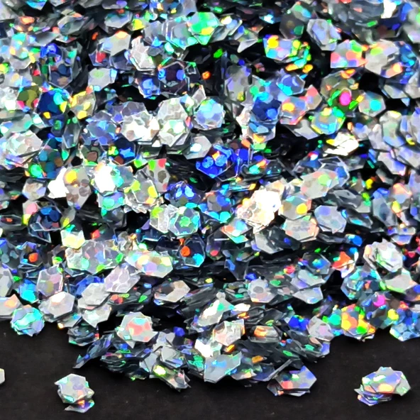 GLİTTER  EPOKSİ SÜSLEME PULU HOLOGRAMLI NAİL ART MAKYAJ ALTIGEN SİM GÜMÜŞ 100 GR - Resim 4