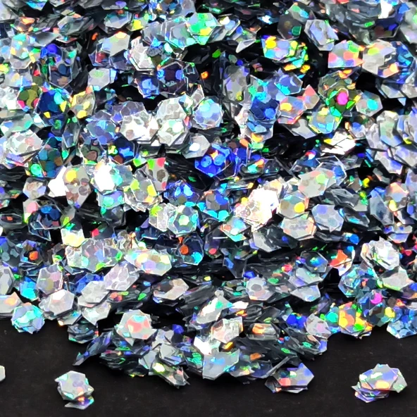 GLİTTER  EPOKSİ SÜSLEME PULU HOLOGRAMLI NAİL ART MAKYAJ ALTIGEN SİM GÜMÜŞ 100 GR - Resim 5