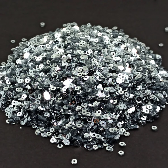 SÜSLEME PULU ORTASI DELİK GLİTTER TAKI VE TEKSTİL DİKİLEBİLİR SÜSLEME PULU 3 MM GÜMÜŞ 100 GR - 2