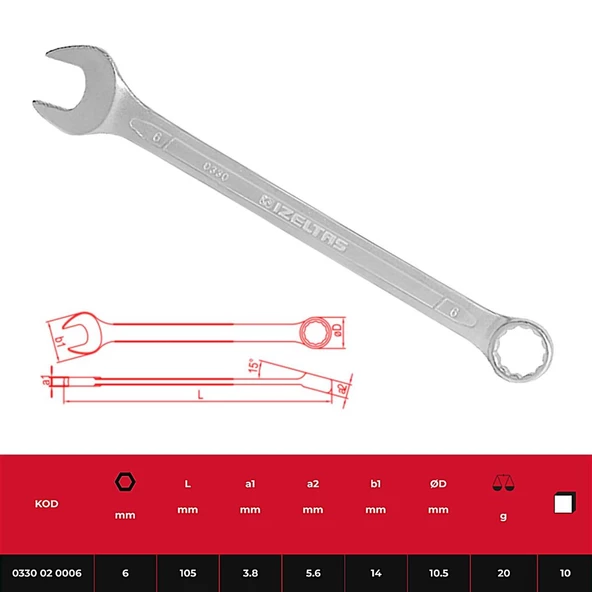 İzeltaş 6mm Kombine  Anahtar Uzun Boy - 0330020006