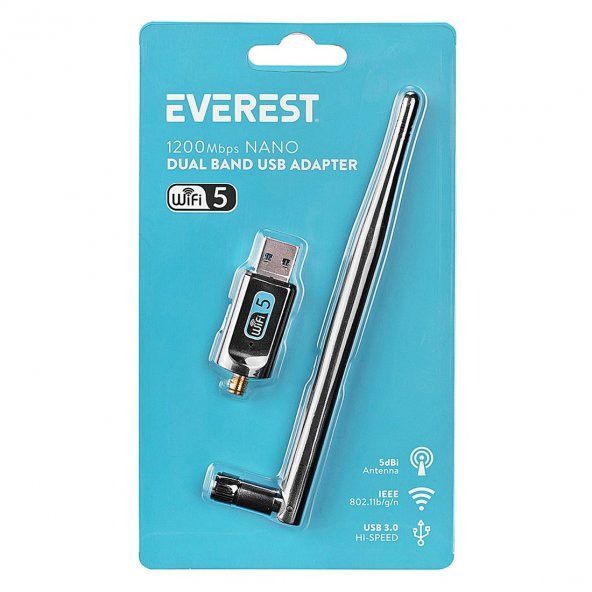Everest EWN-AC1200 2T2R 1200Mbps 2.4GHz/5GHz Wifi USB3.0 Kablosuz Adaptör - 36079