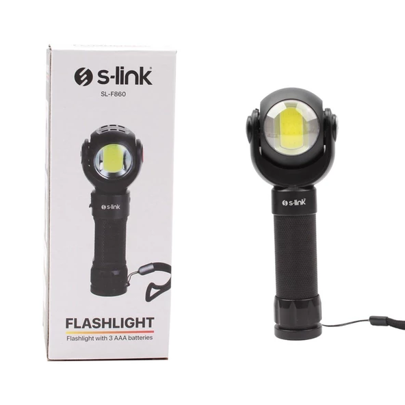 S-link SL-F860 3W Cob+3W Led Pilli Dönebilen Çift Başlıklı Manyetik Tutuculu El Feneri 35949