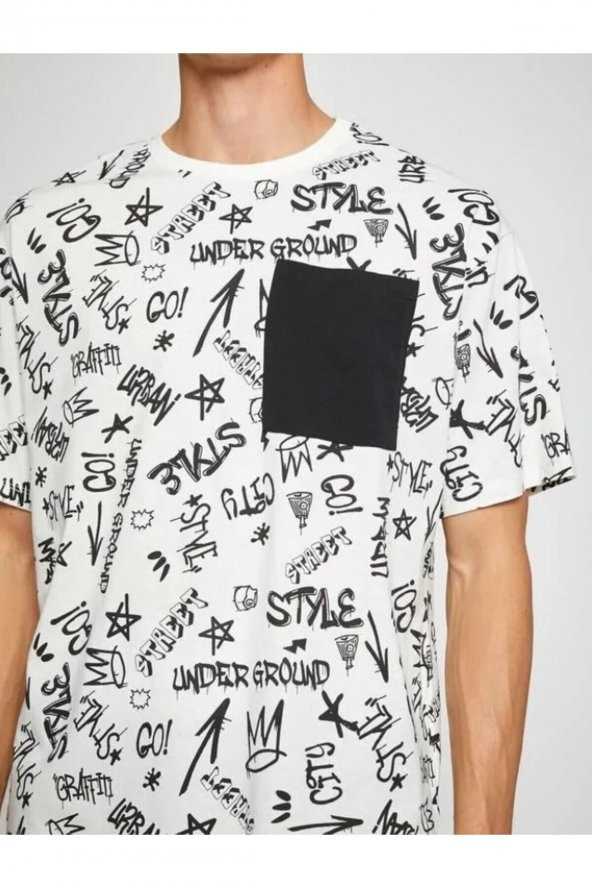 Oversize Tişört Slogan Baskılı Cep Detaylı - Resim 3