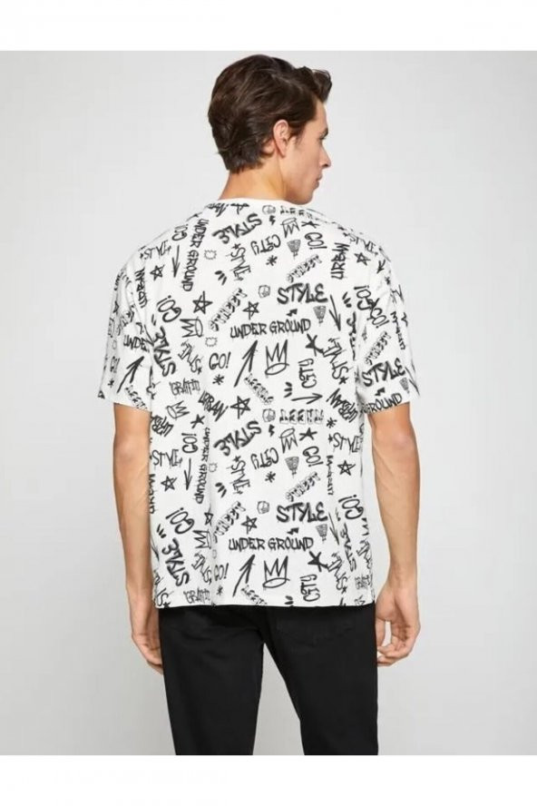 Oversize Tişört Slogan Baskılı Cep Detaylı - Resim 4