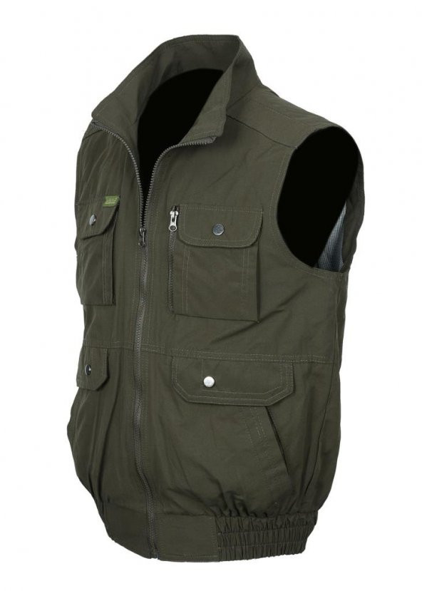 Yakalı Ve Beli Lastikli Kumaş Yelek Haki renk - 10