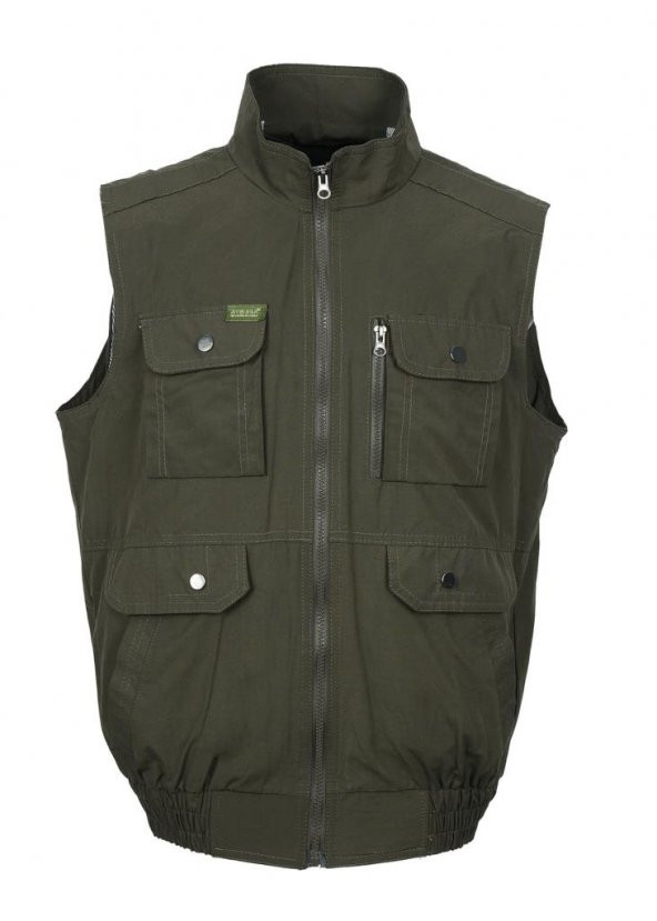 Yakalı Ve Beli Lastikli Kumaş Yelek Haki renk - 12