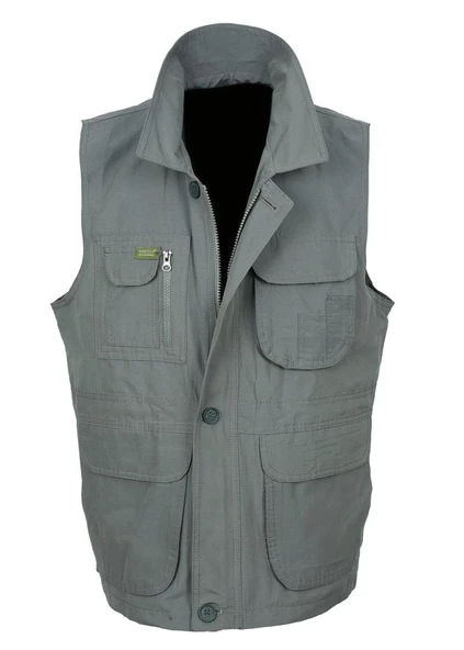 Yakalı Ve Torba Cepli Yazlık Kumaş Yelek Gri Renk - 6