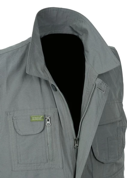 Yakalı Ve Torba Cepli Yazlık Kumaş Yelek Gri Renk - 12