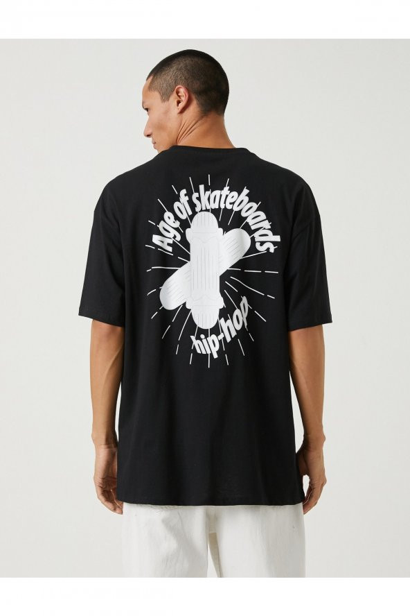 Basic Oversize Tişört Slogan Baskılı Bisiklet Yaka - 4