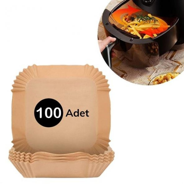 BUFFER®  100 Adet Air Fryer Pişirme Kağıdı Tek Kullanımlık  Gıda Yağlı Kağıdı Kare Tabak Model