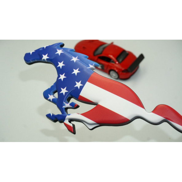 Ford Mustang Shelby GT Koşan At Bagaj Kapağı Amerikan Bayrak 3M Metal Logo