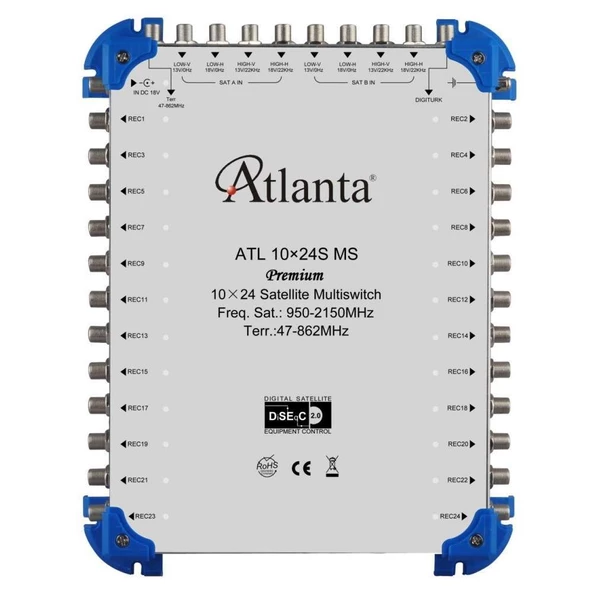 Atlanta 10/24 10x24 Santral Merkezi Sistem Multiswitch ( Sonlu / Karasal Aktif ) + Adaptör