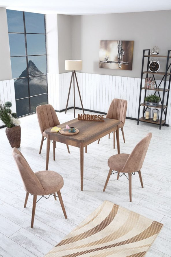 Morkese 70X110 Koyu Ahşap Yemek Takımı Sabit Mutfak Masası Yemek Masası 4 Kişilik