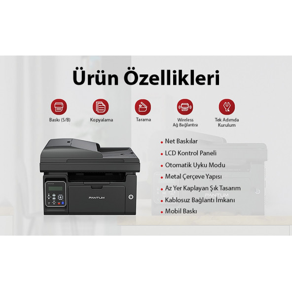 Pantum M6550nw Yazıcı Tarayıcı Fotokopi Network Wi-fi Mono Çok Fonksiyonlu Lazer Yazıcı - 4