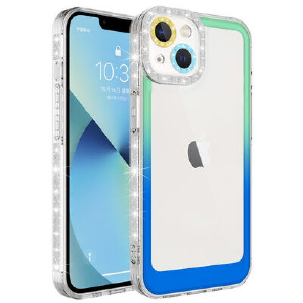 Apple iPhone 14 Plus Uyumlu Kılıf Kamera Korumalı Simli Renkli Geçişli Parlak Kapak